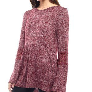First Look | Burgundy Lace-Trim Bell-Sleeve Tunic